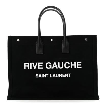 Saint Laurent Linen Calfskin Rive Gauche Tote Black 1 of 10