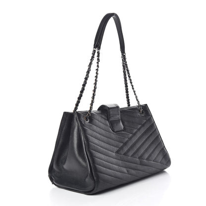 Chanel Shiny Goatskin Chevron Quilted Large Gabrielle Shopping Tote Black 3 of 18