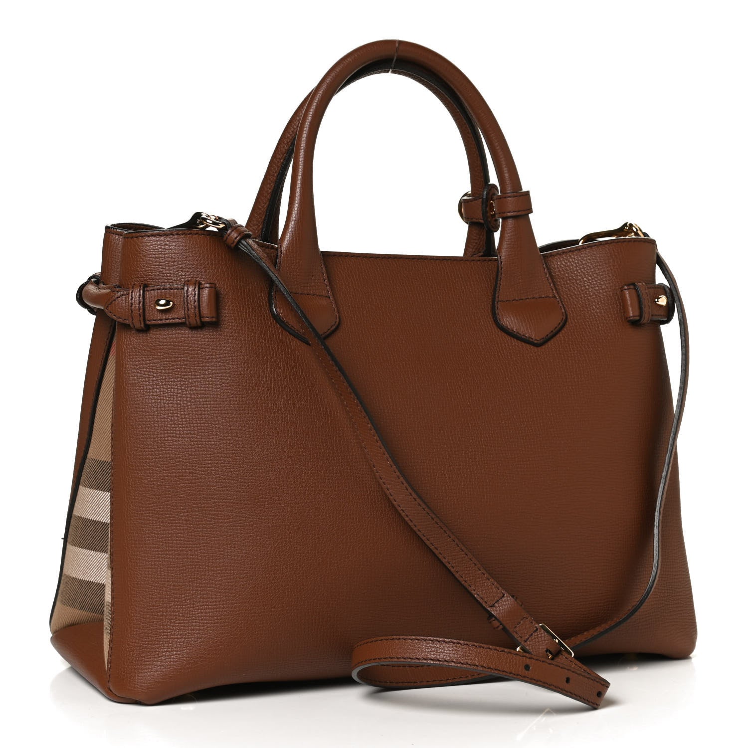 Burberry Grainy Calfskin House Check Medium Banner Tote Tan 3 of 10