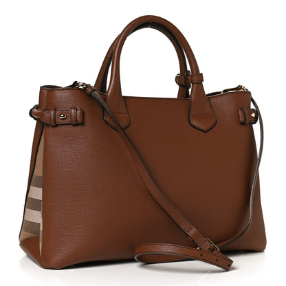 Burberry Grainy Calfskin House Check Medium Banner Tote Tan 3 of 10