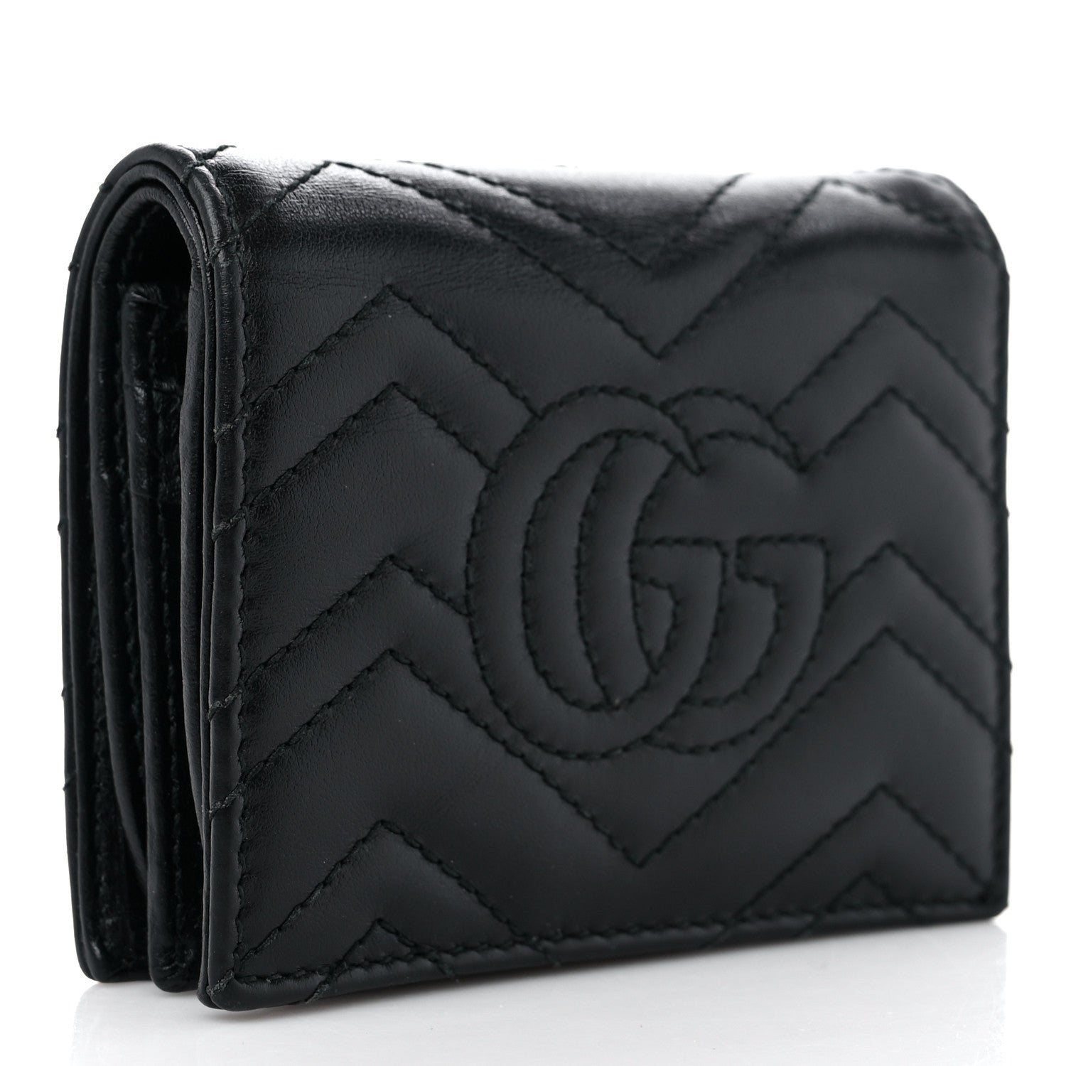 Gucci Calfskin Matelasse GG Marmont Card Case Wallet Black 3 of 11
