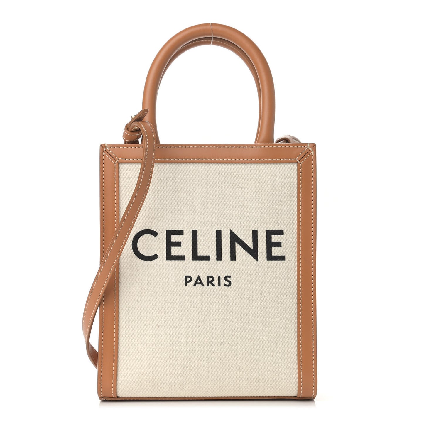 Canvas Calfskin Mini Vertical Cabas Natural Tan