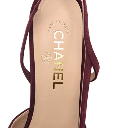 Chanel Kid Suede Metallic Lambskin Cap Toe CC Slingback Pumps 41.5 Burgundy Gold 7 of 9