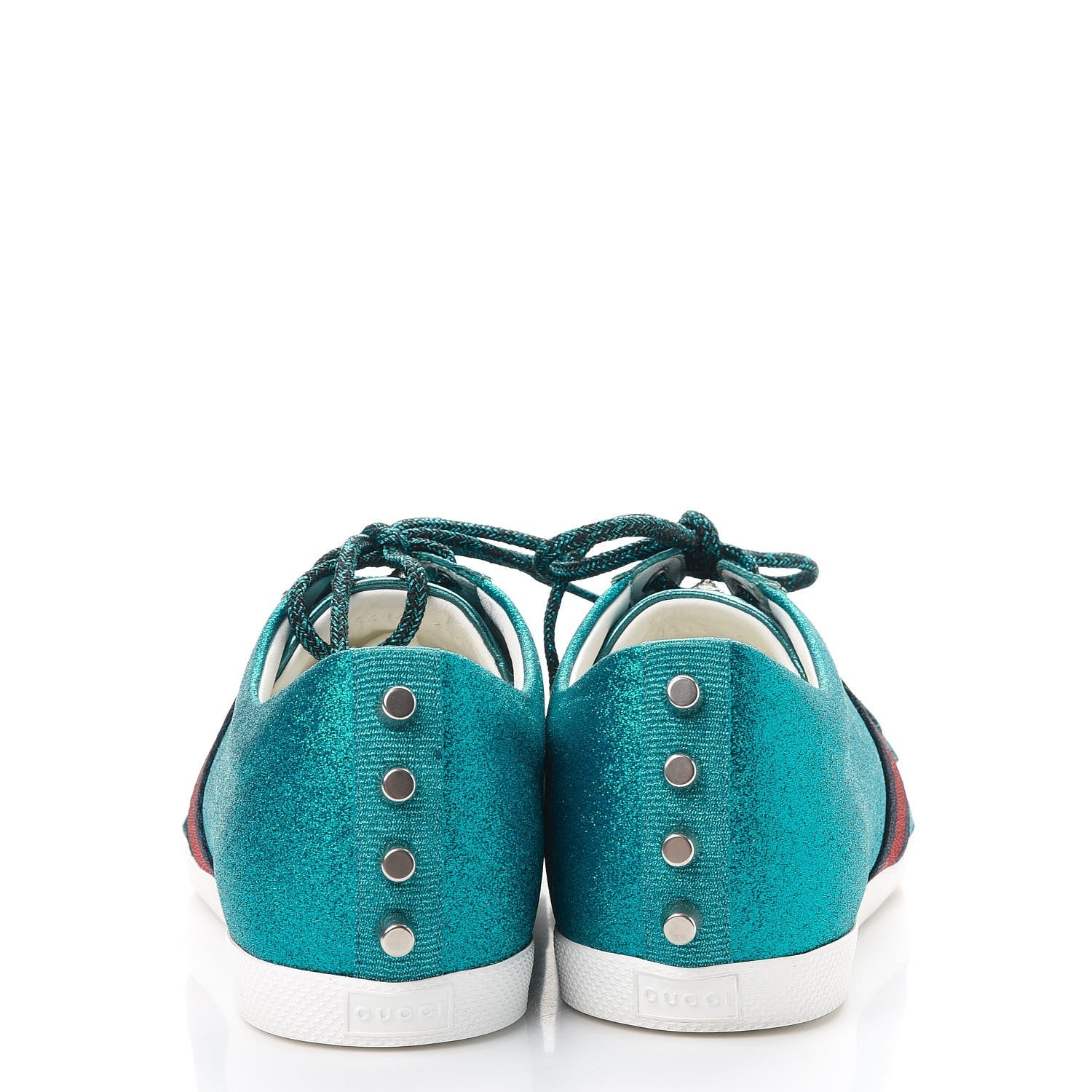 Gucci Glitter Fabric Web Studded Sneakers 9 Teal 10 of 12