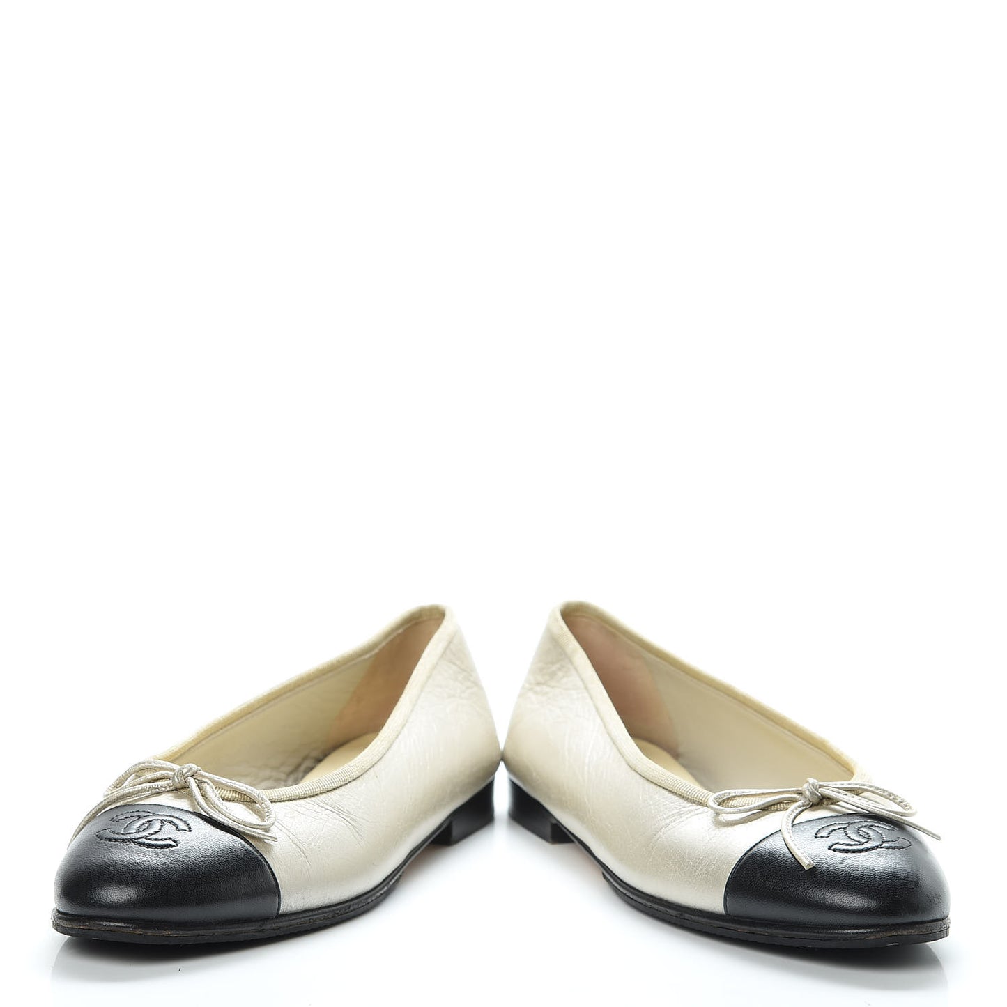 Metallic Lambskin Cap Toe CC Ballerina Flats 37 Gold Black