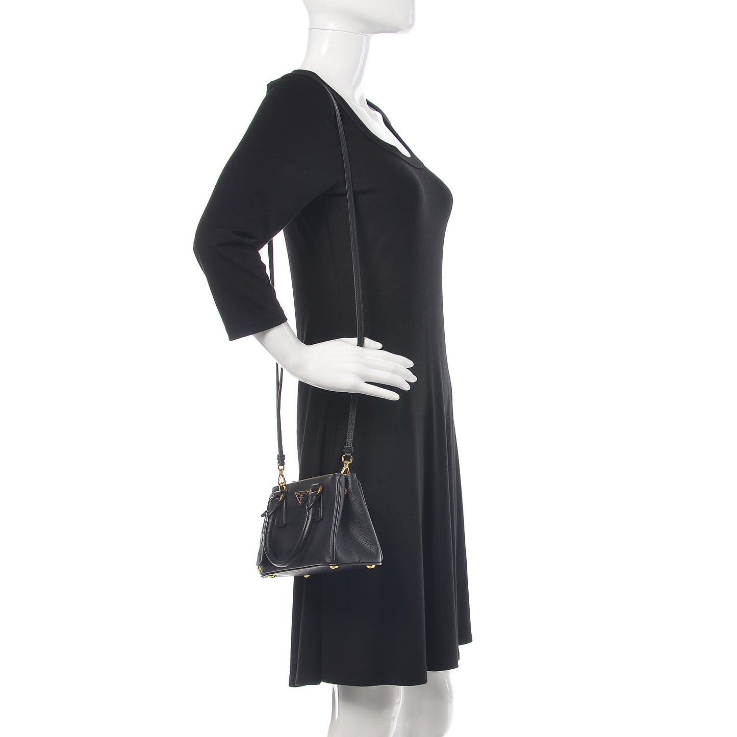 Saffiano Lux Mini Galleria Double Zip Tote Black