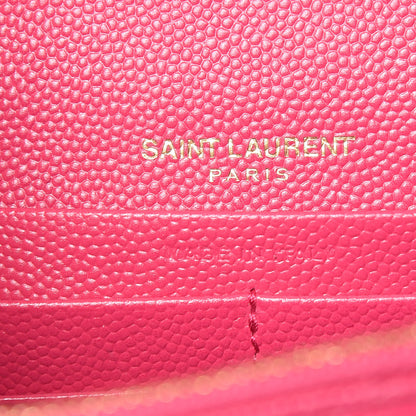 Saint Laurent Grain De Poudre Matelasse Chevron Monogram Envelope Chain Wallet Bubblegum 8 of 12