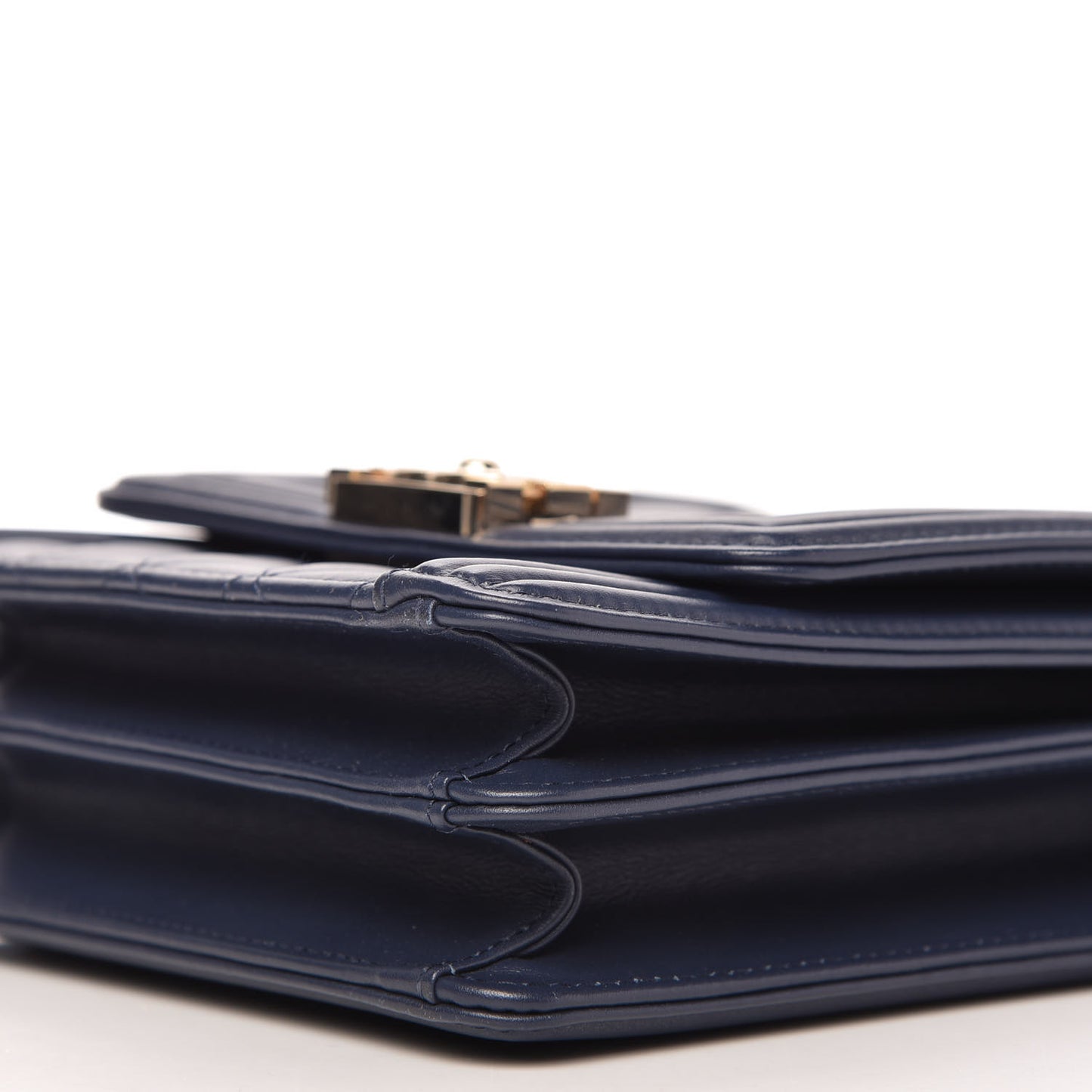 Calfskin Quilted North South Boy Flap Navy