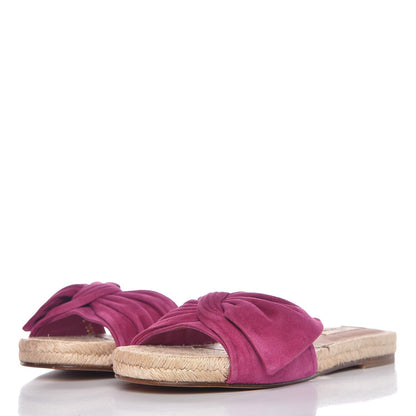 Valentino Garavani Suede Tropical Bow Espadrille Flat Slide Sandals 35.5 Deep Cyclamin 2 of 9