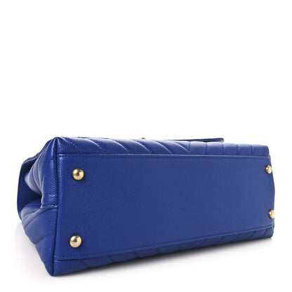 Chanel Caviar Chevron Quilted Small Coco Handle Flap Blue 4 of 10