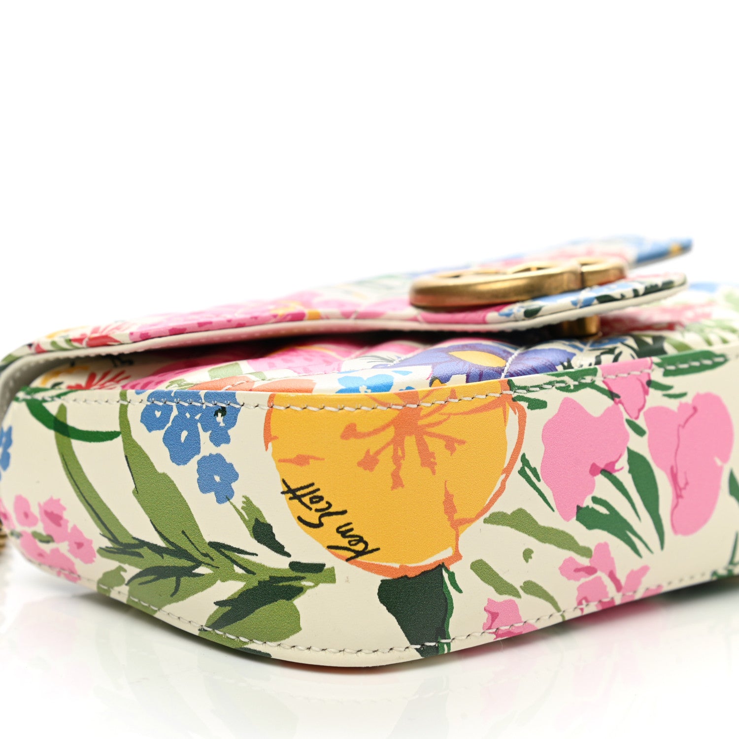 Gucci X KEN SCOTT Calfskin Matelasse Floral Print Super Mini GG Marmont Shoulder Bag Ivory Pink 9 of 11