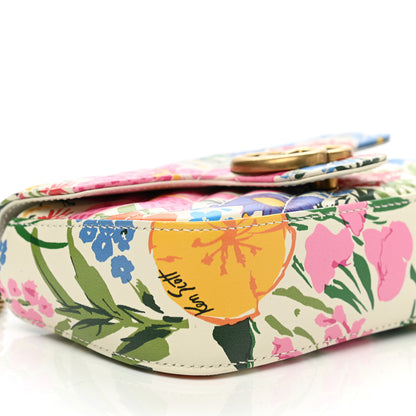 Gucci X KEN SCOTT Calfskin Matelasse Floral Print Super Mini GG Marmont Shoulder Bag Ivory Pink 9 of 11