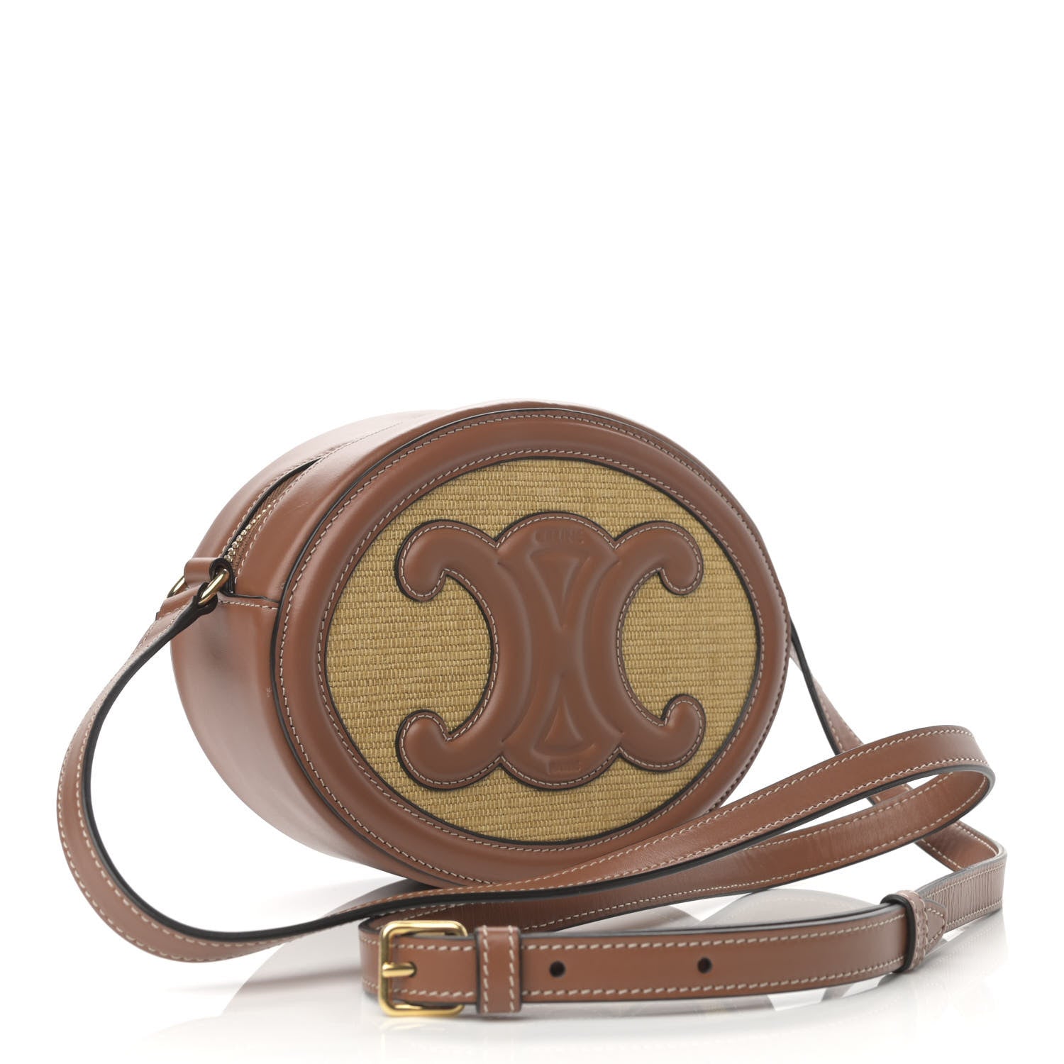Celine Calfskin Straw Triomphe Oval Purse Crossbody Natural Tan 3 of 11