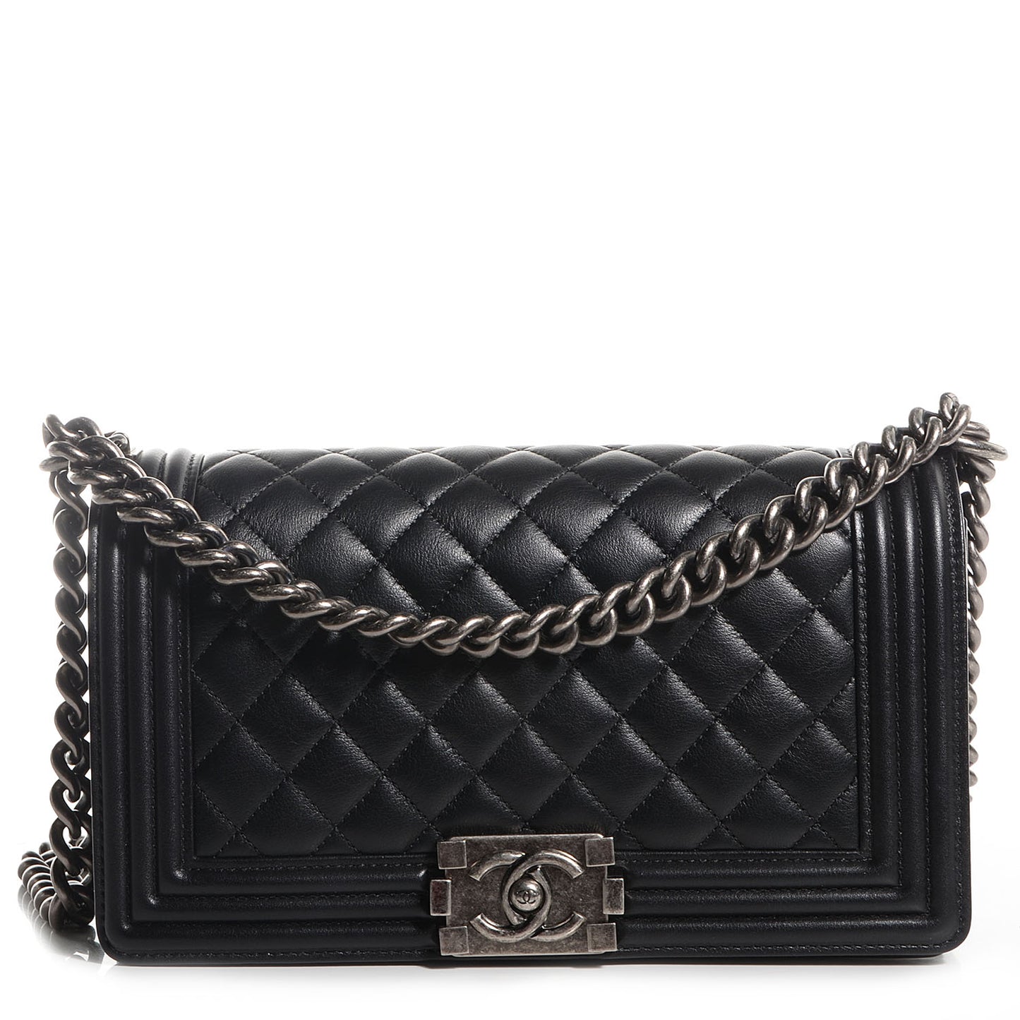 Metallic Calfskin Quilted Medium Boy Flap Black
