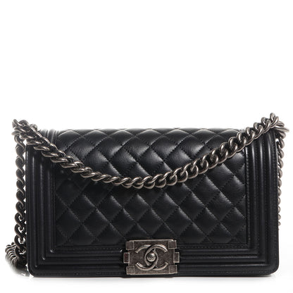 Chanel Metallic Calfskin Quilted Medium Boy Flap Black 1 of 9