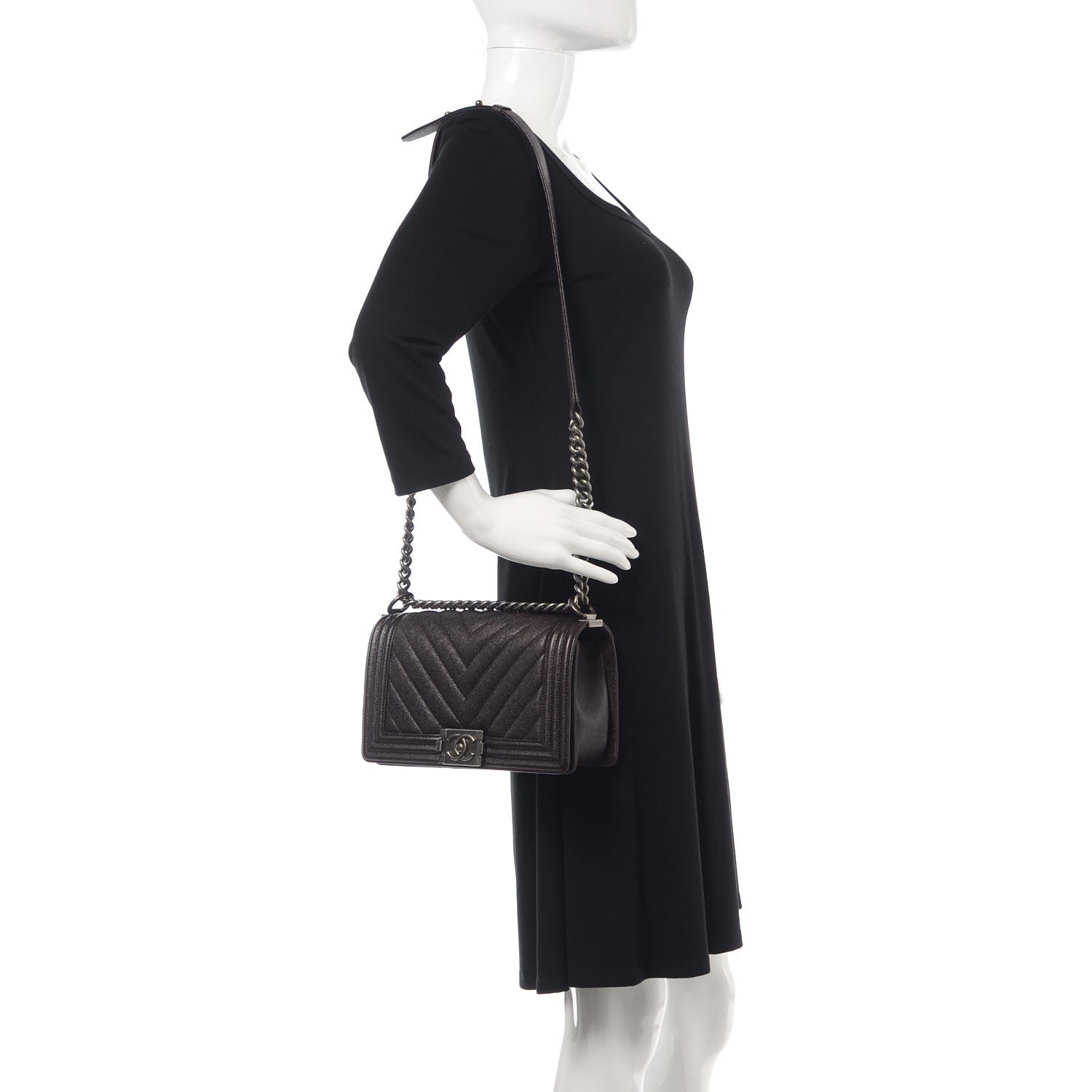 Chanel Caviar Chevron Quilted Medium Boy Flap Dark Brown 2 of 9