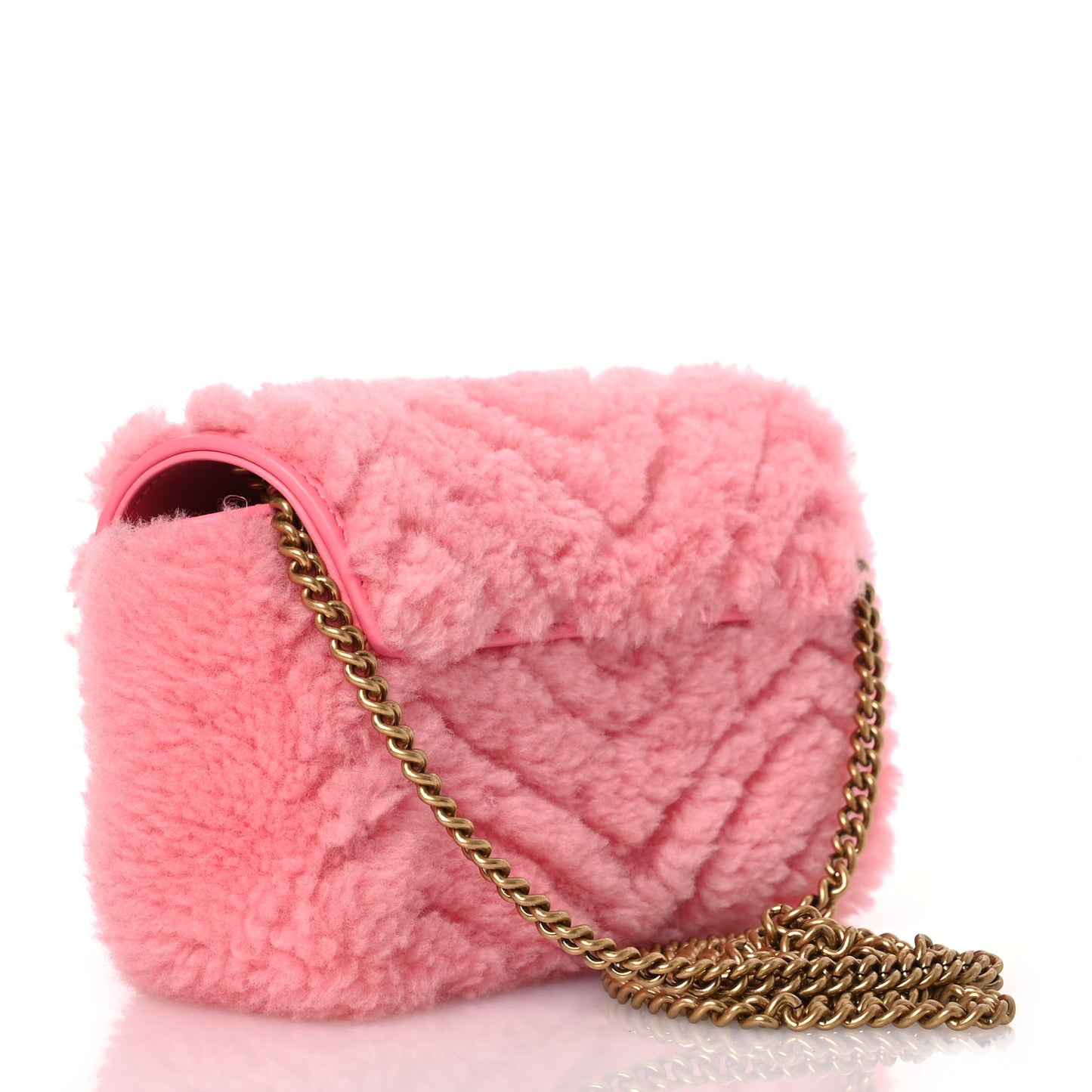 Shearling Matelasse Super Mini GG Marmont Shoulder Bag Lotus Pink