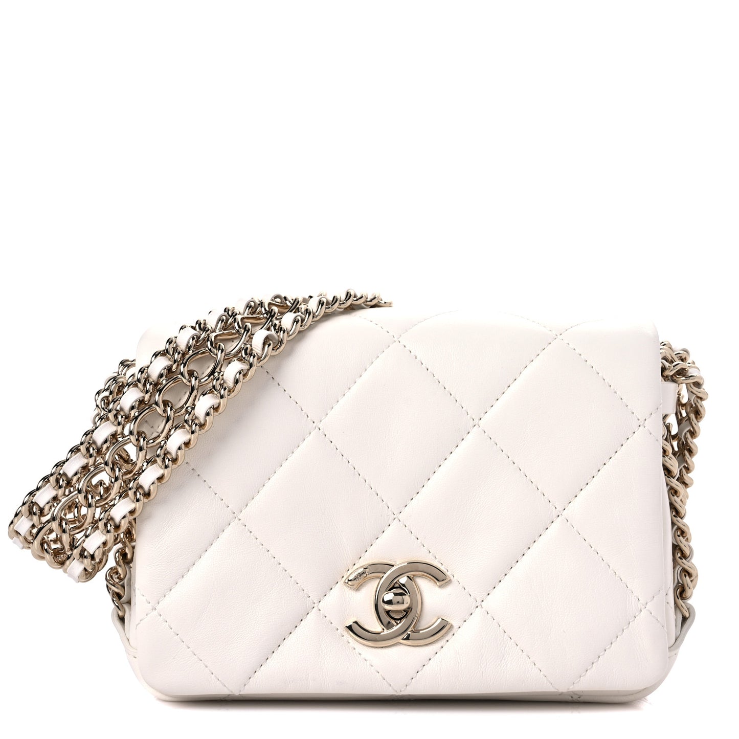Lambskin Quilted Mini Chain Rows Flap White
