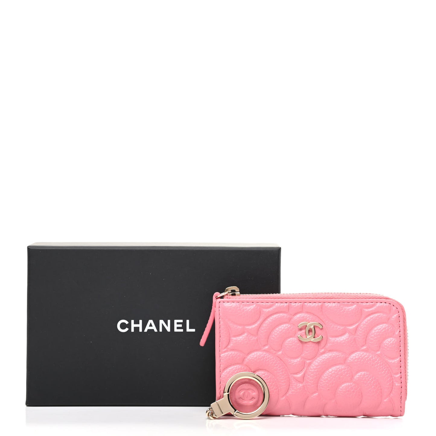 Caviar Camellia Embossed Key Holder Case Pink