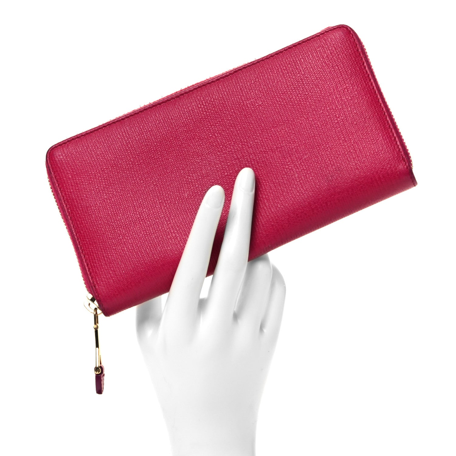 Saint Laurent Calfskin Textured ChYc Zip Around Wallet Fuchsia 2 of 9