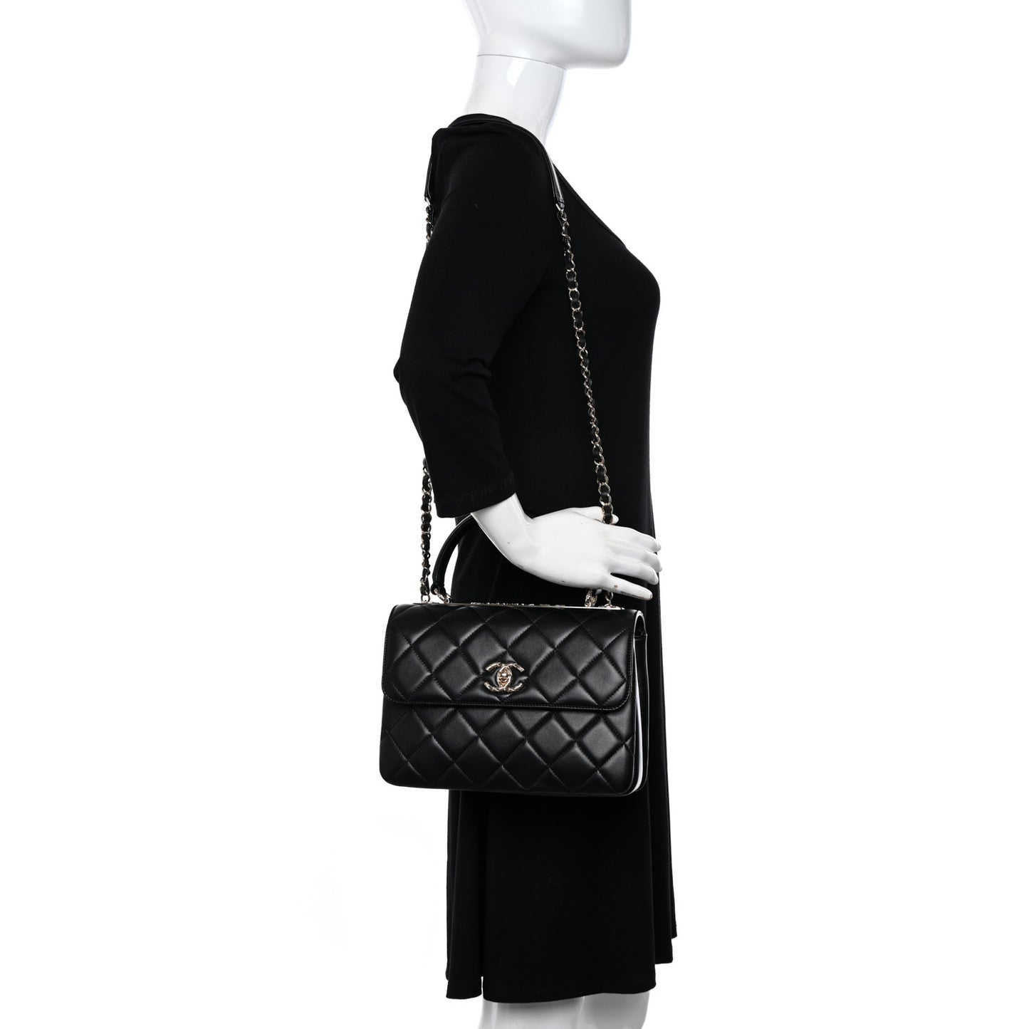 Lambskin Quilted Small Trendy CC Dual Handle Flap Bag Black