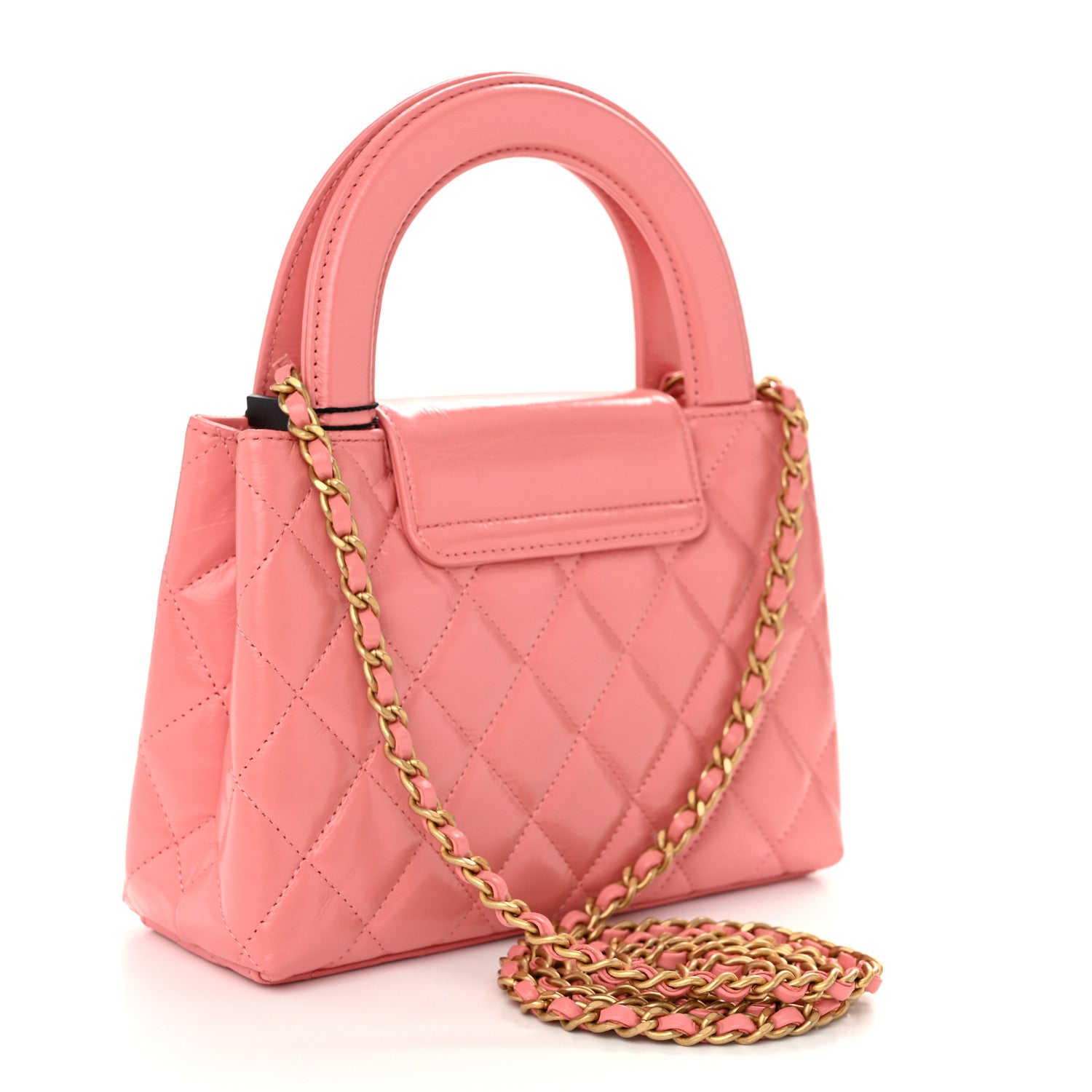 Chanel Shiny Aged Calfskin Quilted Nano Kelly Shopper Pink 3 of 10