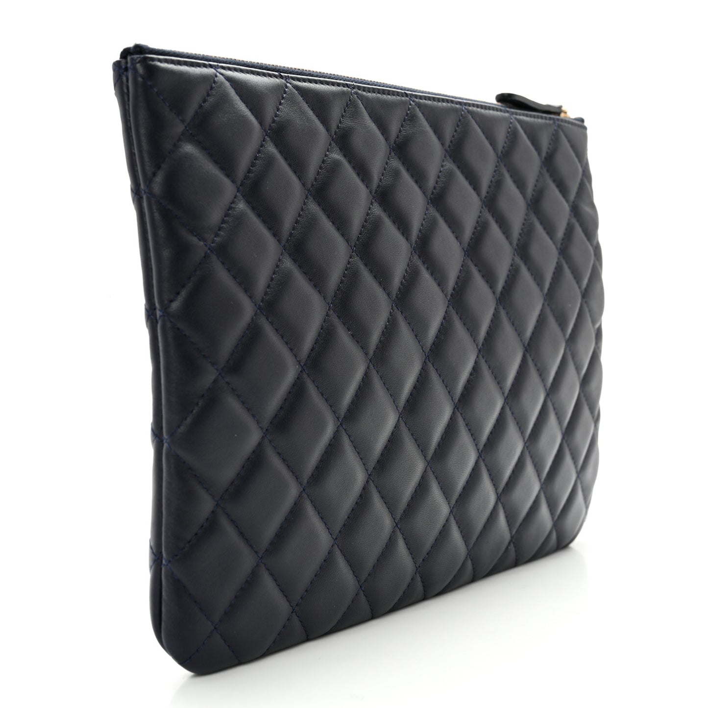 Lambskin Quilted Medium Cosmetic Case Navy Blue