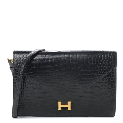 Hermes Shiny Porosus Crocodile Lydie Clutch Black 1 of 15
