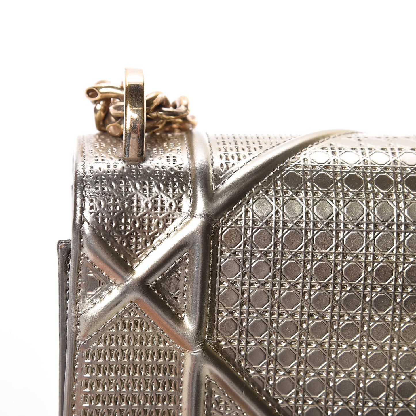 Metallic Patent Micro-Cannage Medium Diorama Flap Bag Gold