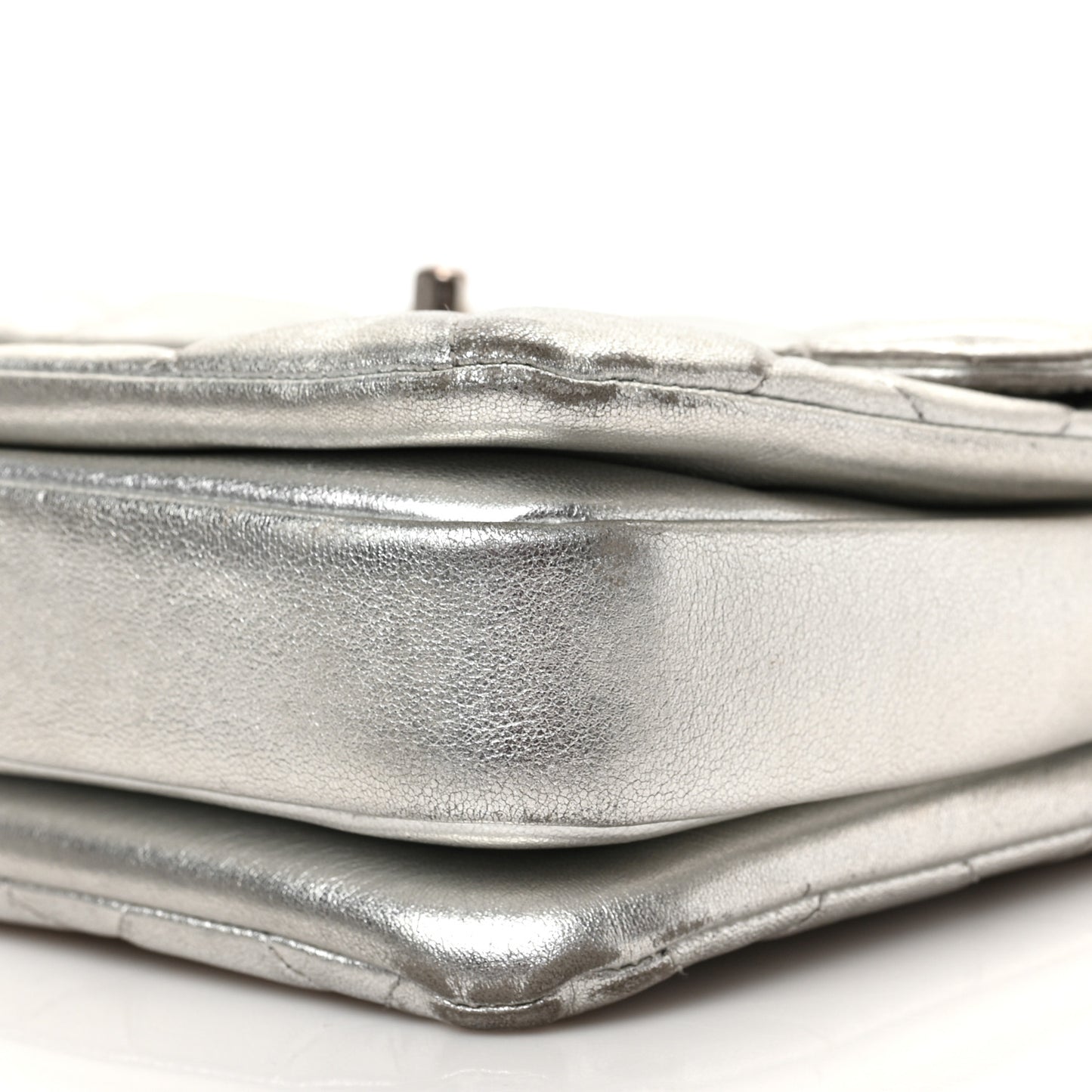 Metallic Lambskin Quilted Small Trendy CC Flap Dual Handle Bag Silver
