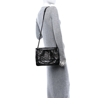 Saint Laurent Crinkled Calfskin Matelasse Monogram Medium Niki Chain Satchel Black 2 of 10