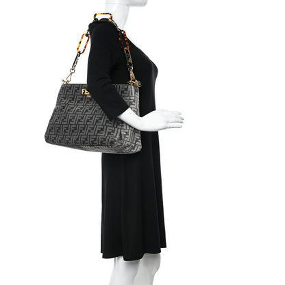 Fendi Chenille Vitello Seta Plexiglass FF Fendi O'Lock Zipper Anthracite Asfalto 2 of 9