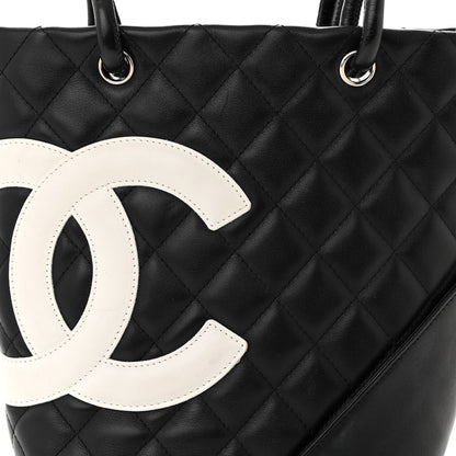 Chanel Calfskin Quilted Small Cambon Tote Black White 8 of 10