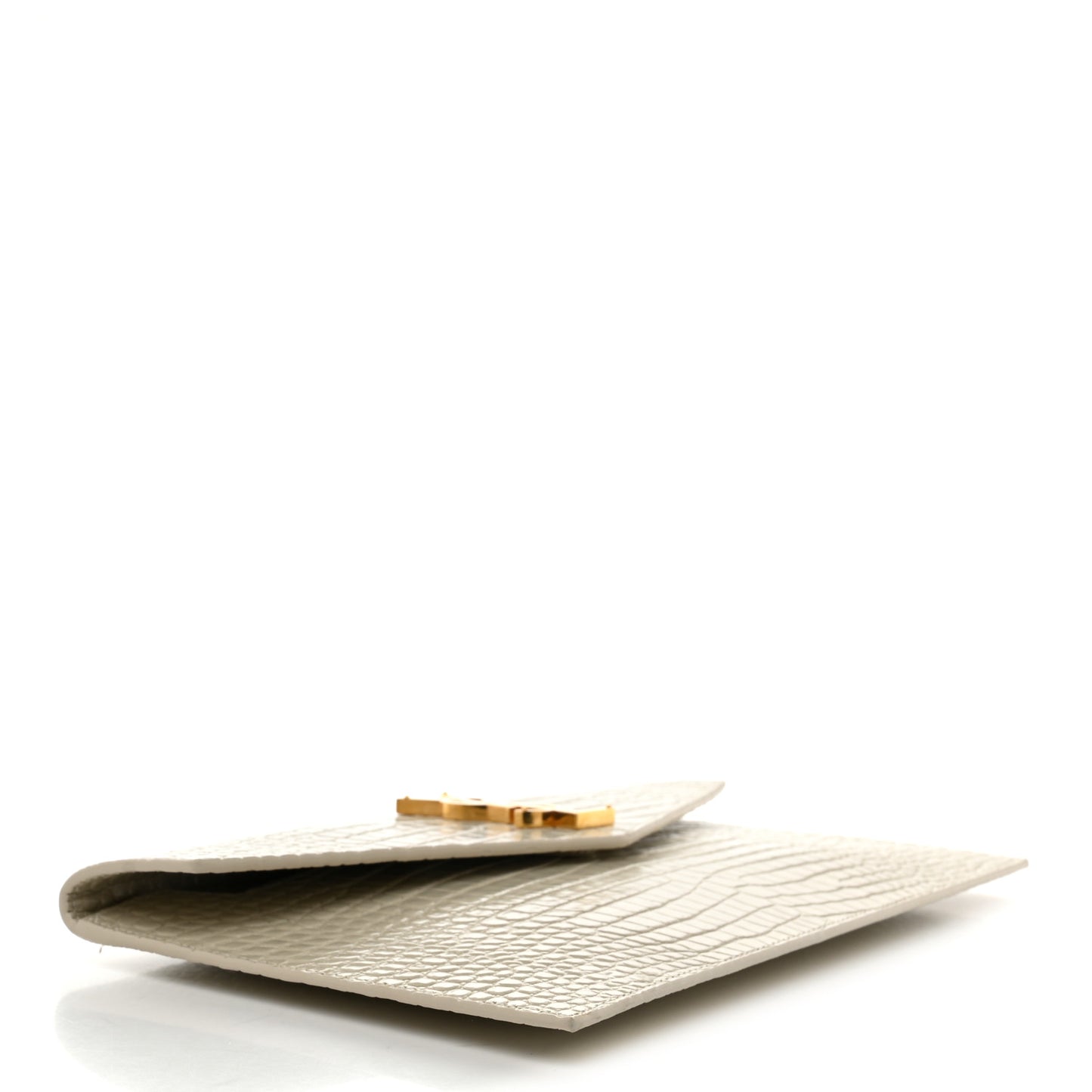 Calfskin Crocodile Embossed Uptown Monogram Pouch Crema Soft