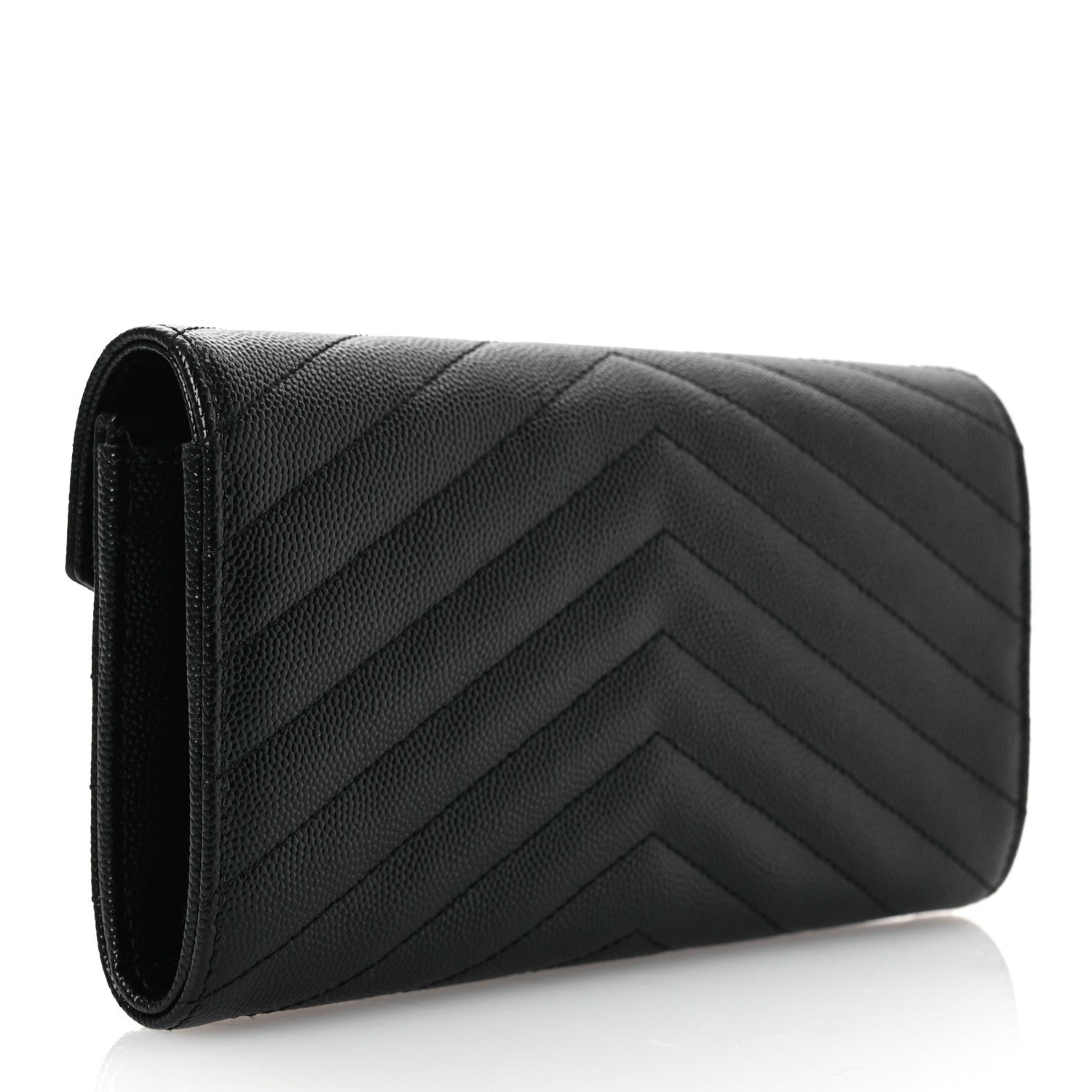 Saint Laurent Grain De Poudre Matelasse Chevron Monogram Flap Wallet Black 3 of 8