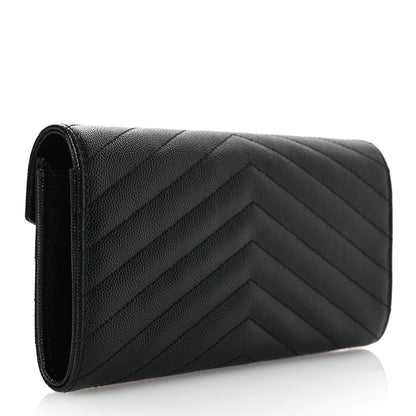 Saint Laurent Grain De Poudre Matelasse Chevron Monogram Flap Wallet Black 3 of 8