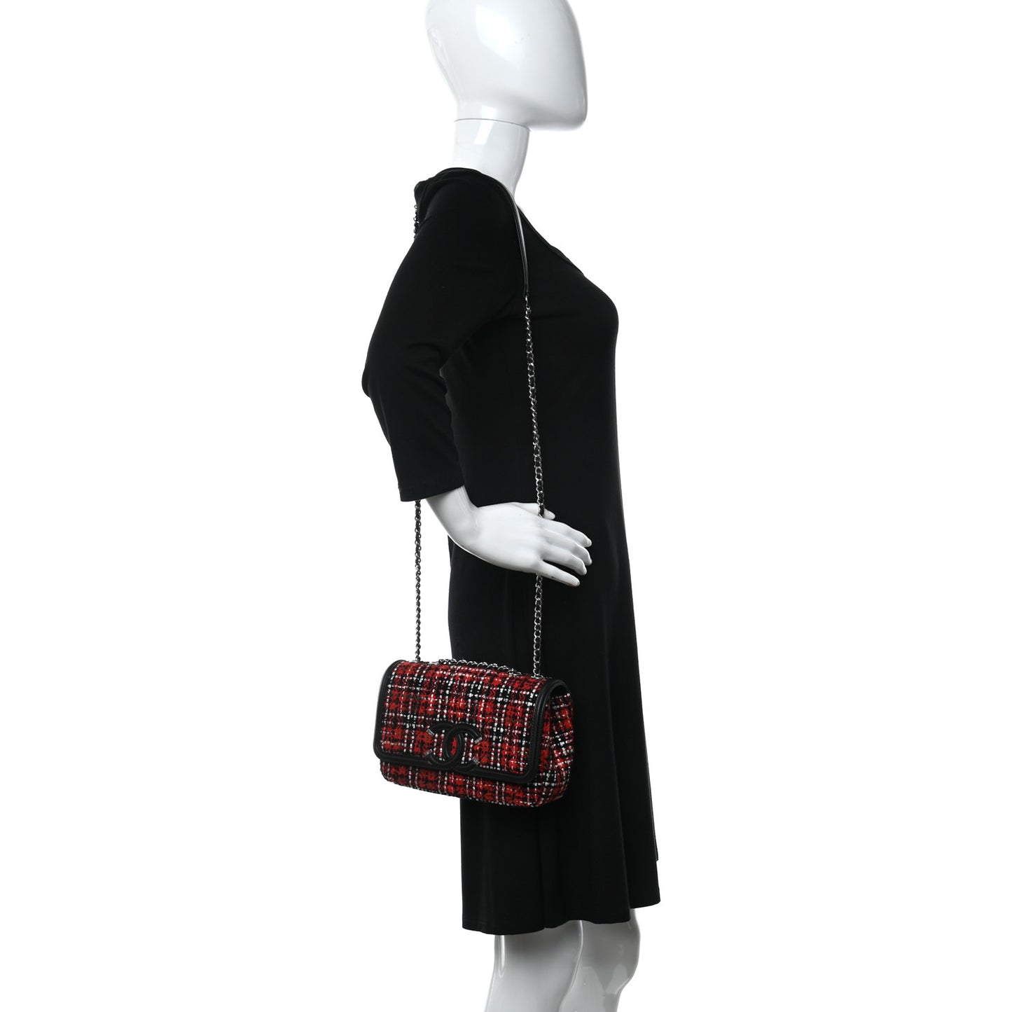 Tweed Lambskin Quilted Small CC Filigree Flap Red Black