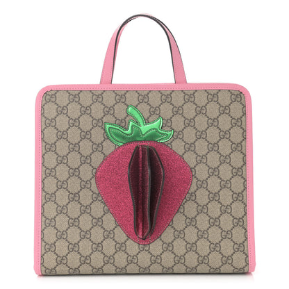 Gucci GG Supreme Monogram 3-D Strawberry Childrens Tote Beige Ebony Lotus Pink Fuxia Emerald 1 of 10