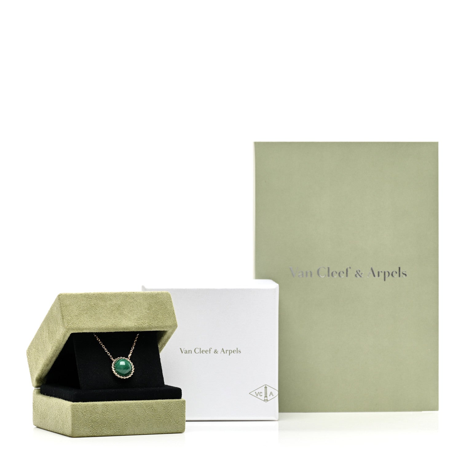 Van Cleef & Arpels 18K Yellow Gold Malachite Perlee Couleurs Pendant Necklace 5 of 5