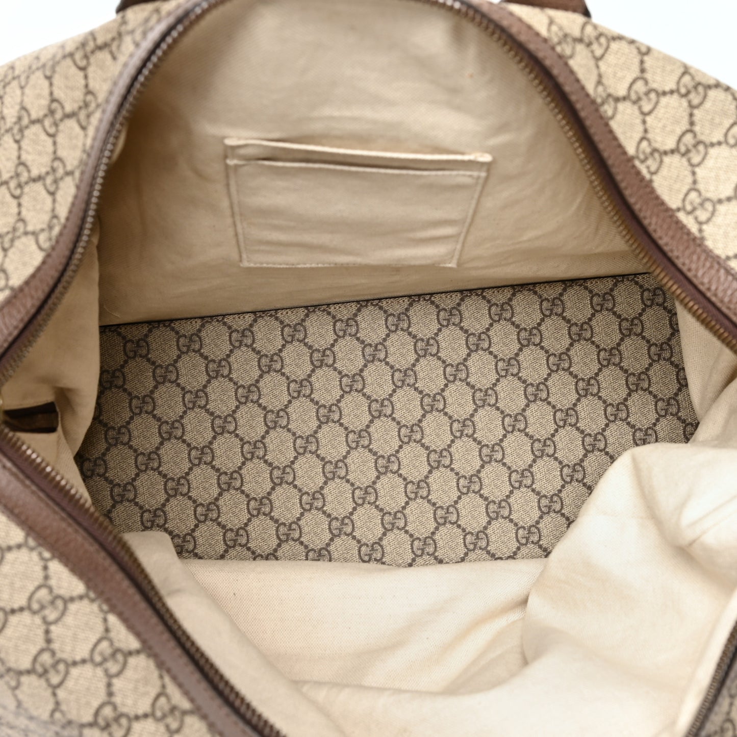 GG Supreme Monogram Textured Dollar Calfskin Web Medium Ophidia Carry-On Duffle Bag Beige Ebony New Acero