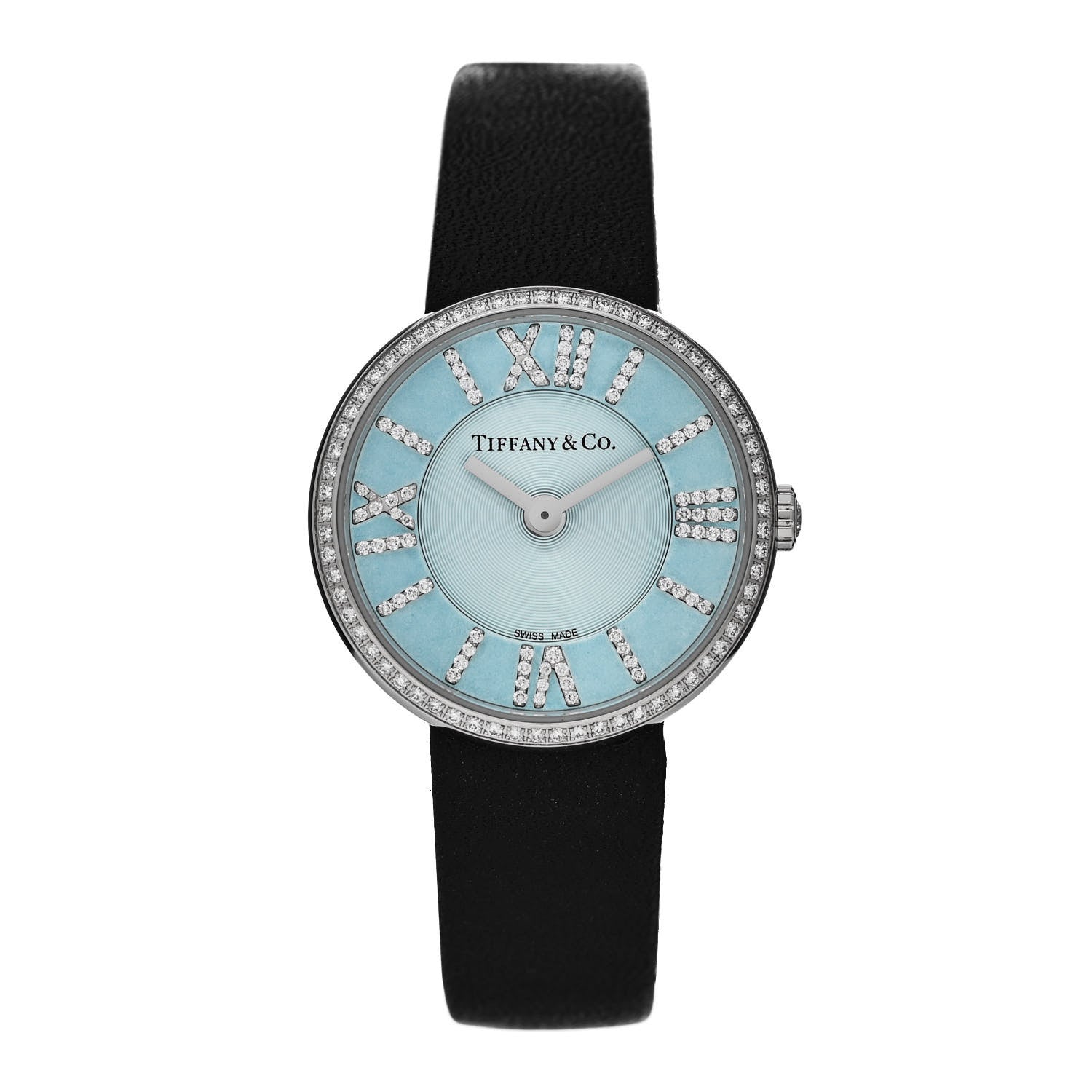 Tiffany Stainless Steel Calfskin Diamond Bezel 24mm Atlas 2-Hand Quartz Watch Tiffany Blue 1 of 5