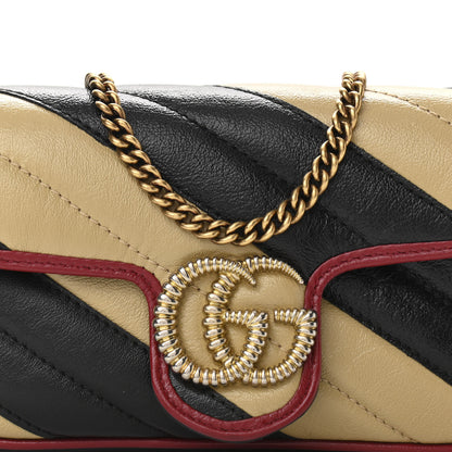 Gucci Vintage Effect Calfskin Matelasse Diagonal Striped Super Mini Torchon GG Marmont Shoulder Bag Black Beige 8 of 10