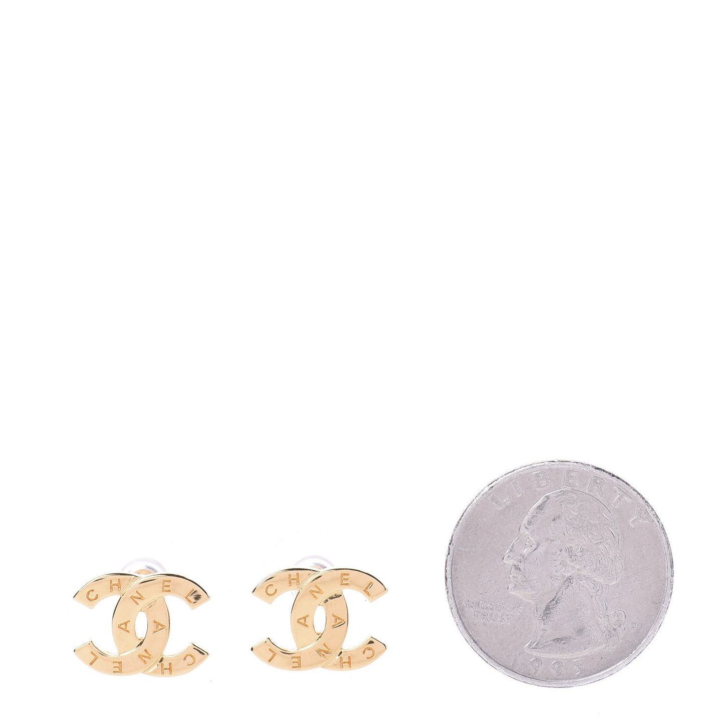 Metal CC Paris Button Stud Earrings Gold