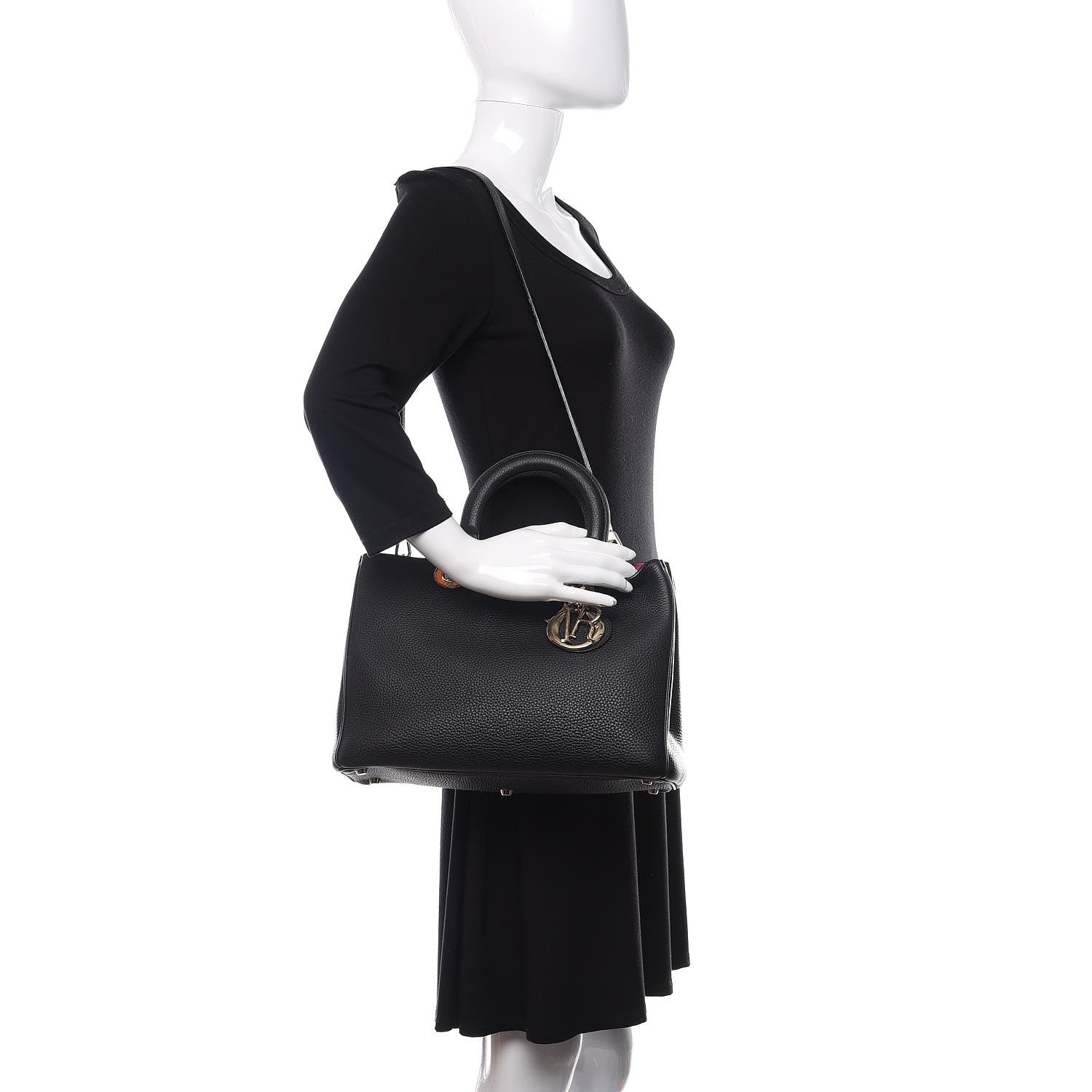 Christian Dior Bullcalf Medium Diorissimo Tote Black Rose Indien 2 of 10