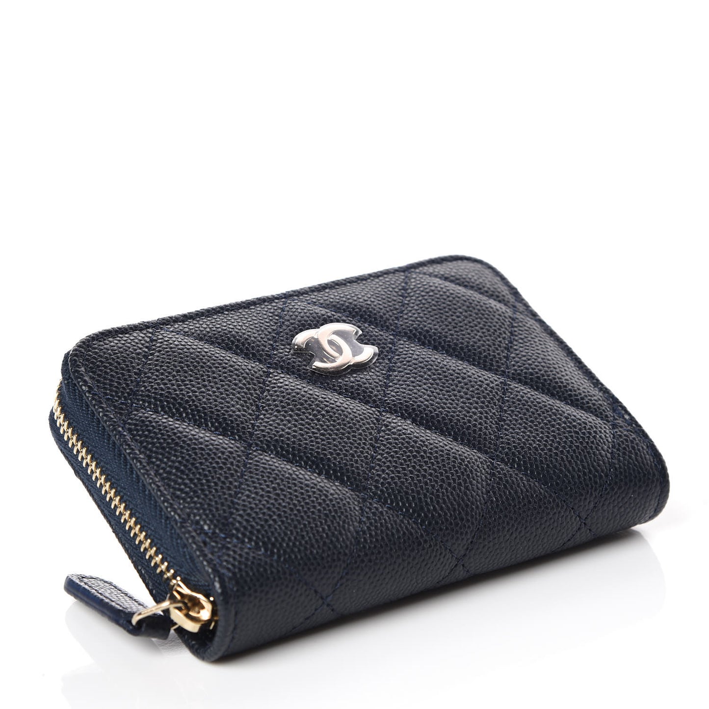 Caviar Quilted Zip Coin Purse Navy