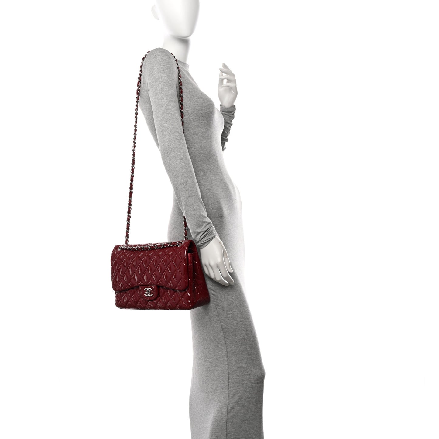 Patent Calfskin Quilted Jumbo Double Flap Red