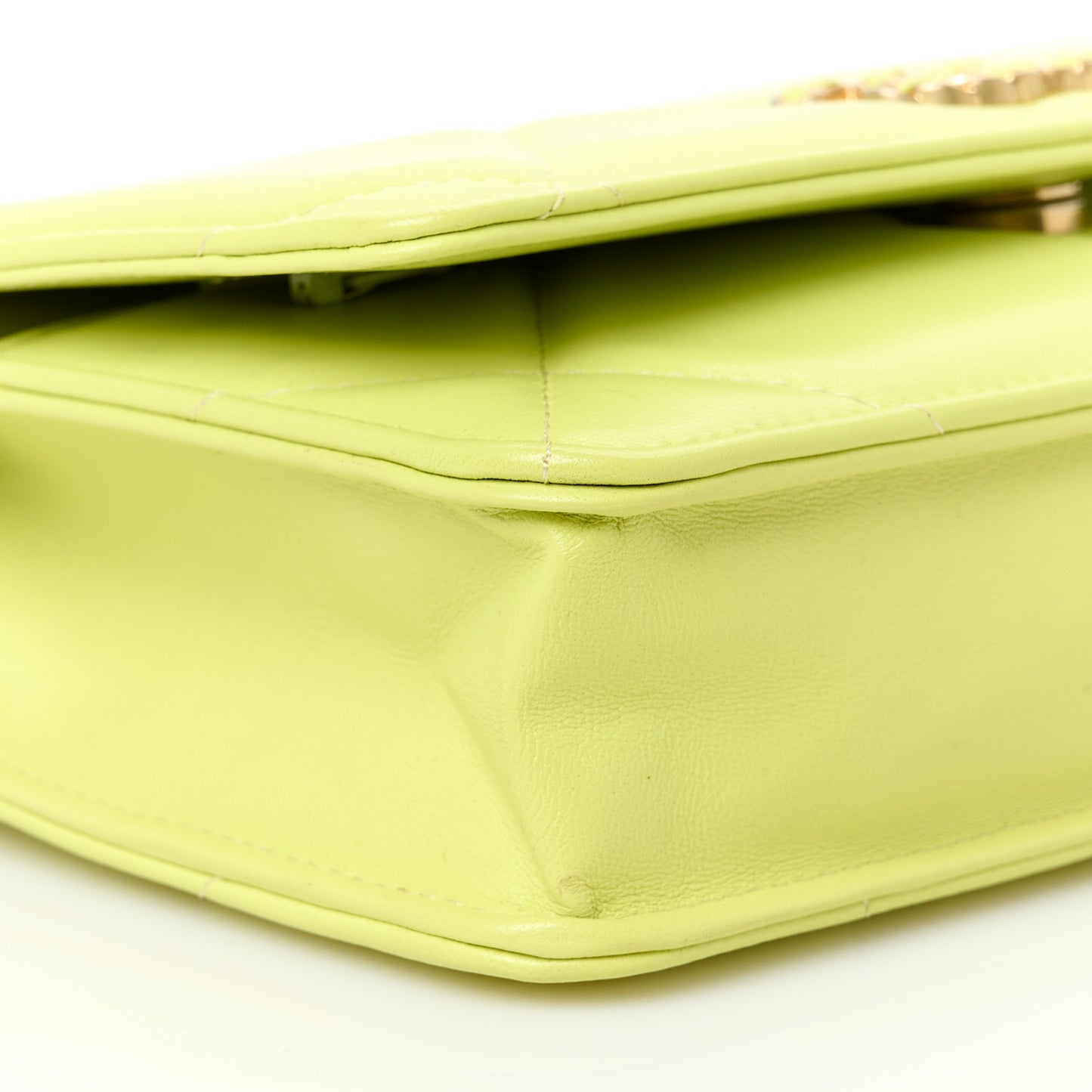 Shiny Lambskin Quilted Chanel 19 Wallet On Chain WOC Neon Yellow