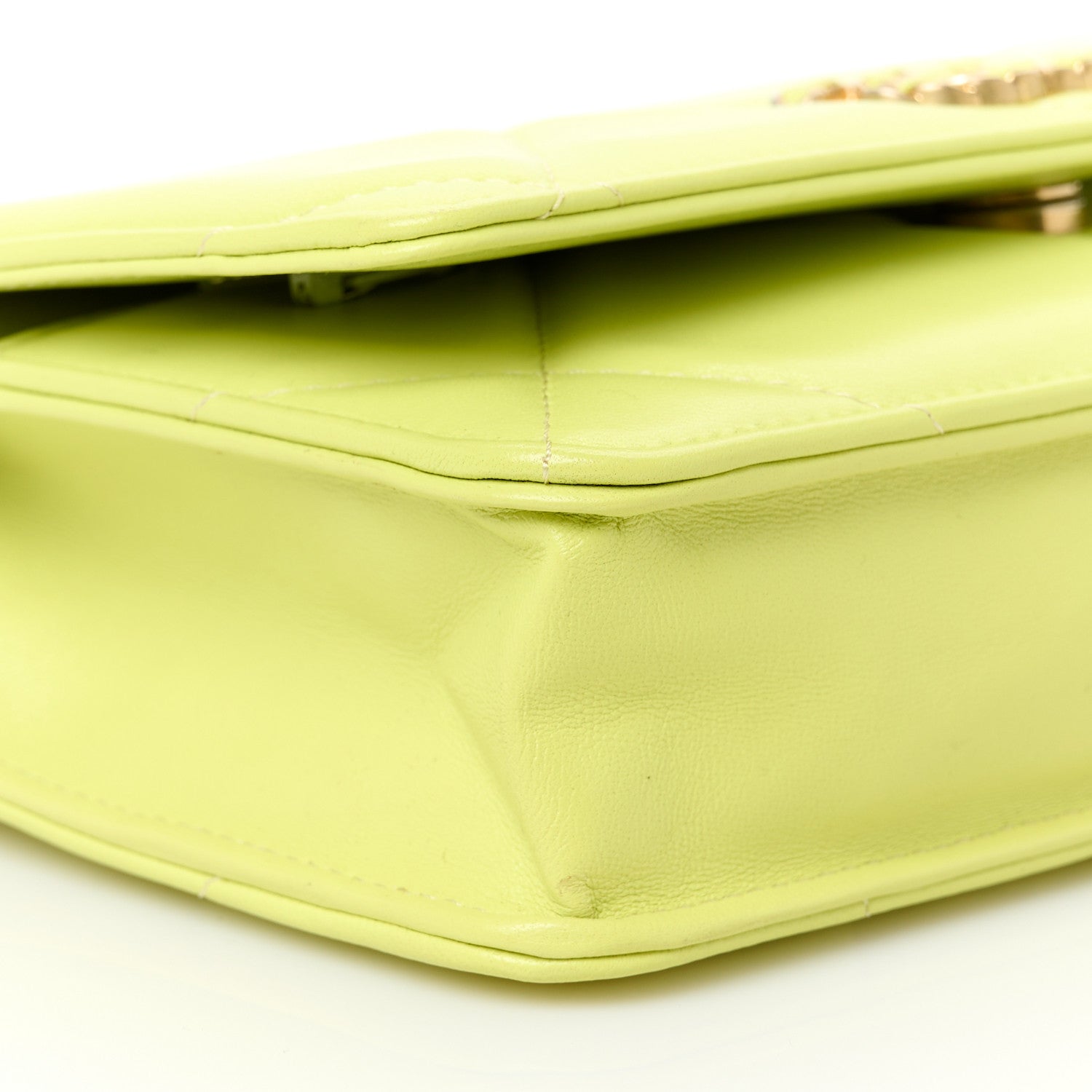 Chanel Shiny Lambskin Quilted Chanel 19 Wallet On Chain WOC Neon Yellow 10 of 11