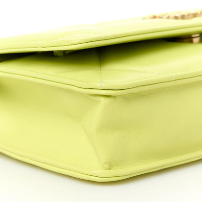 Chanel Shiny Lambskin Quilted Chanel 19 Wallet On Chain WOC Neon Yellow 10 of 11