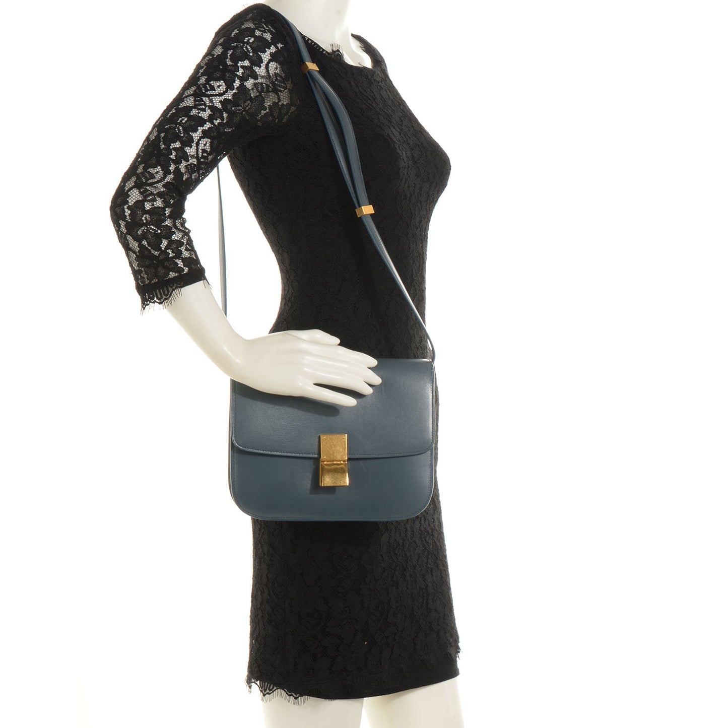 Leather Medium Classic Box Flap Bag Slate Blue